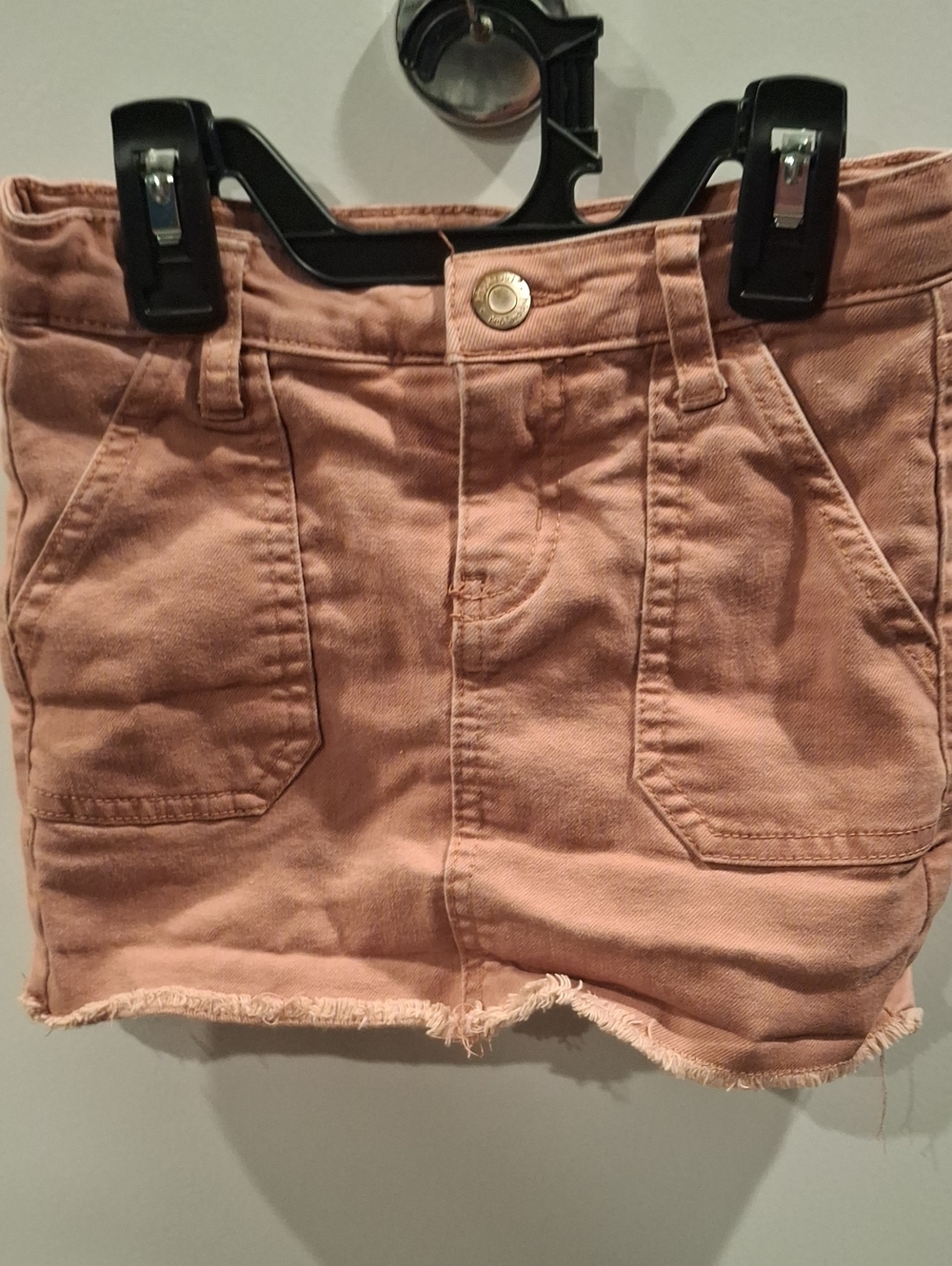 Girls Pink Frayed Hem Utility Skirt with Front Pockets